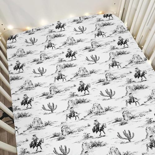 Vintage Western Cowgirl Love Baby Crib Sheets for Boy Girl 28"x52" Retro Pink Cowgirl Horse Cactus Soft Stretchy Fitted Crib Mattress Cover Wild West Baby Sheet for Standard Crib and Toddler Mattress