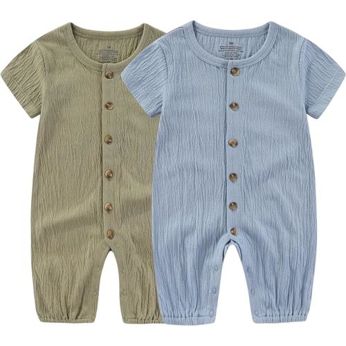 Baby Girl Romper Button Jumpsuit Summer Infant Boy Clothes for 0-24 Months
