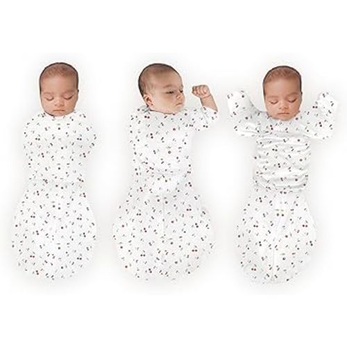 SwaddleDesigns Organic 6-Way Omni Swaddle Sack Arms Up Swaddle for Newborn, More Options to Calm Startle Reflex, Improves Sleep, Small, 0-3 Month, 6-14 lbs, Watercolor Little Cherries