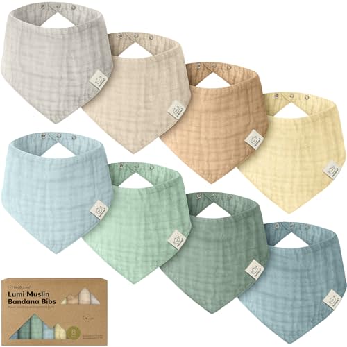 KeaBabies 8-Pack Muslin Baby Bibs for Boys, Girls - Muslin Bandana Drool Bibs for Baby Girl & Boy, Drooling Newborn, Teething Toddler, Infant 0-36 months, 100% Cotton Extra Absorbent & Soft (Mirage)