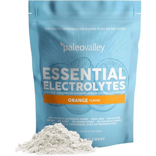 Paleovalley Essential Electrolytes Powder - Full Spectrum Orange Electrolyte Powder for Hydration, Energy and Muscle Recovery - No Sugar Added - 30 Servings