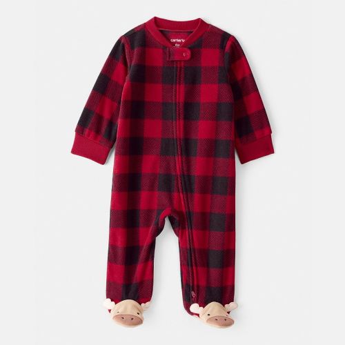 Baby Boy Carter’s One Piece Plaid Print Reindeer Loose Fit Long-Sleeve Sleep & Play Pajamas
