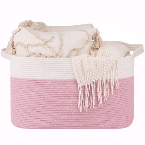 HLAOLA 90L Large Cotton Rope Basket with Sturdy Handles – Woven Blanket Basket for Living Room, Laundry, Nursery & Toy Storage, Storage Bin Foldable & Safe for Baby