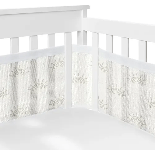 Sweet Jojo Designs +BreathableBaby Ivory Boho Chic Sun Boy Girl Gender Neutral Breathable Mesh Crib Liner Baby Infant Off White Sunrise Sunset Bohemian Farmhouse Shabby Southwestern Modern