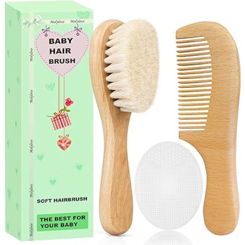 Baby Hair Brush, Goat Bristles Brush and Baby Cradle Cap Brush Set for Newborns and Toddlers,Wood Comb l White Cradle Cap Brush| Ideal for Cradle Cap (3 Piece)