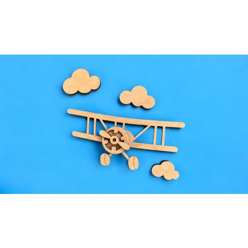 Wall art Airplane and Clouds Nursery Room Decor - Unfinished, Various Sizes Available front facing