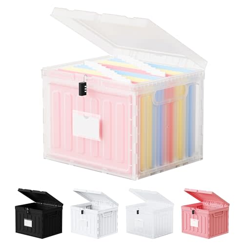 Small File Cabinet, Plastic File Box with Lid for Letter Size Hanging File Folders, Easy Carry Filling Box for Home, Office, School, Vertical File Cabinets, Stackable Storage Bins(Clear, 1 Pack)