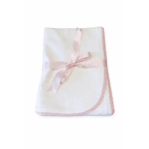 White Blanket w/ Pink Crochet Trim