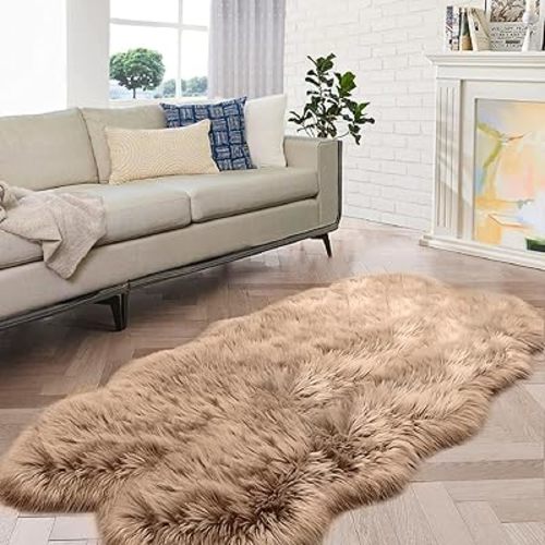 Beige Shag Faux Sheepskin Washable 4X6 Fur Rug for Living Room Bedroom Fluffy Furry Area Rug Rectangle Nursery Decor Rug