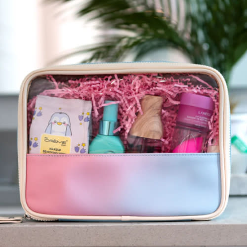 Oversized Cosmetic Bag -  Sunrise Gradient WITHOUT customization (Cream/Coral/Lavender/Blue)