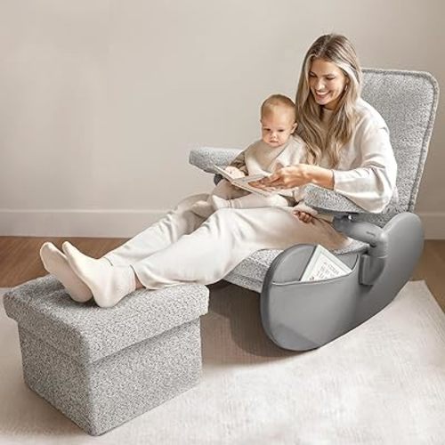 MAMAZING Nursery Rocking Chair Glider with Ottoman for Breastfeeding, Upholstered Nursing Chair with Removable Cover for Mom and Baby, Reading Chair for Bedroom, Living Room(Grey/Grey)