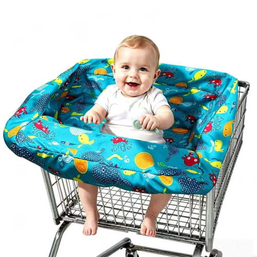 Pozico 2-in-1 Padded Baby Shopping Cart & High Chair Cover, Universal Fit, Ocean World Print, with Carry Bag, Machine Washable