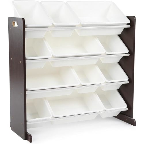 Humble Crew Kids Toy Storage Organizer with 12 Plastic Bins, Espresso/White – Removable Bins for Playroom, Bedroom, Toddler Furniture for Boys and Girls Ages
