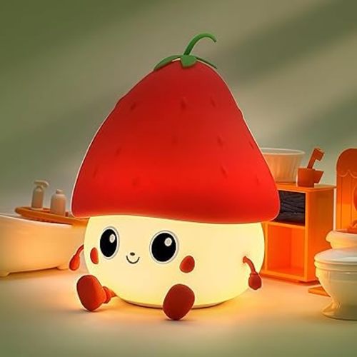 Strawberry Lamp for Kids Room, Pat Control Strawberry Light for Breastfeeding, Silicone Night Light Nursery Bedside Lamp,USB Rechargeable Touch Table Lamp for Bedrooms/Living Room/Decor/Gift