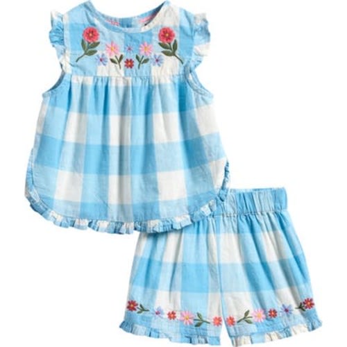 Check Embroidered Ruffle Cotton Top & Shorts Set, 6-9M