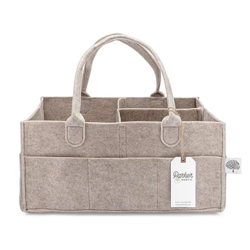 Parker Baby Co. Felt Diaper Caddy Organizer - Large, Charcoal