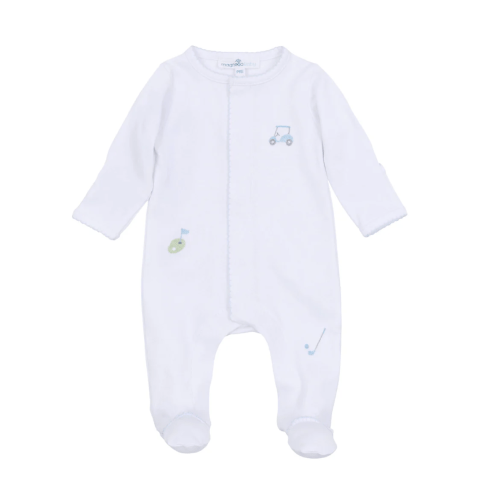 Tiny Tee Time Blue Embroidered Footie