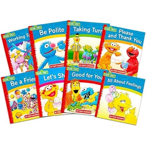 Sesame Street Elmo Manners Books for Kids, Toddlers - Set of 8 Manners Educational Storybooks for Boys and Girls Featuring Elmo, Big Bird, Cookie Monster, More