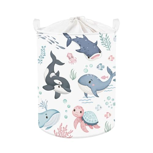 Clastyle Adorable Ocean Animal Laundry Basket Shark Kids Clothes Book Storage Basket Gift Toy Box for Bedroom Decor,Whale,36x45 cm