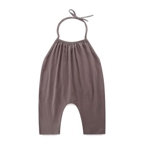 Toddler Baby Girl Clothes Halter Backless Romper Infant Summer Sleeveless Jumpsuit Kids Cotton Outfits with Pockets