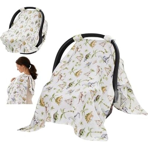 SERAPHY 2-in-1 Muslin Baby Car Seat Cover & Nursing Cover for Breastfeeding