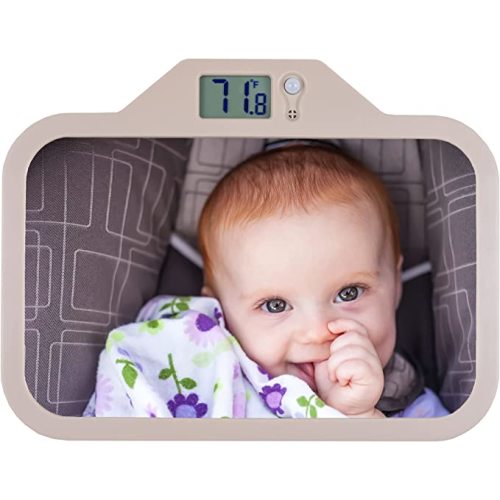TherMOMirror Baby Car Seat Mirror with Temperature Display for Rear Facing Infant | Newborn Essential Must Have for Baby | Baby Registry Gift | Wide View | Shatterproof | 4 Color Options (Beige)