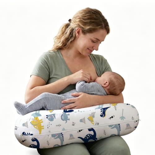 Plushii Nursing Pillow for Breastfeeding, Soft and Supportive Breastfeeding Pillow for Mom and Baby, Cute Feeding Pillow with Removable Cover for 0–12 Months, Dinosaurs World