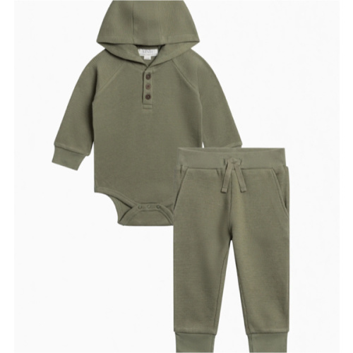 Organic Baby Boy Waffle Bodysuit Set