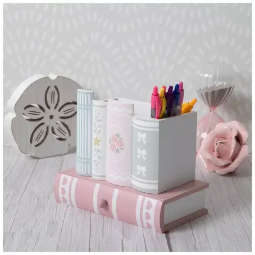 Stacked Books With Drawer Wood Decor