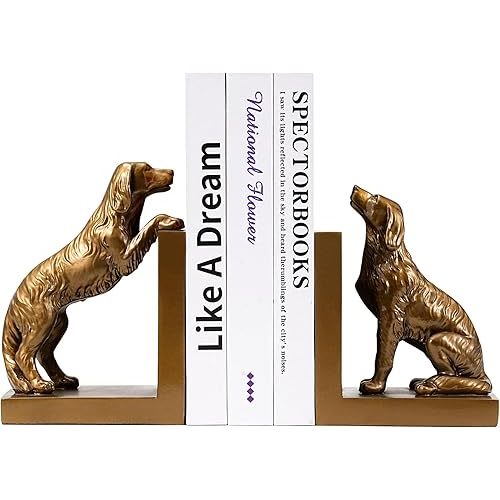 Dog Bookends, Book Ends for Shelves to Hold Books Heavy Duty, Creative Resin Book Holders for Kitchen Desk Home Office