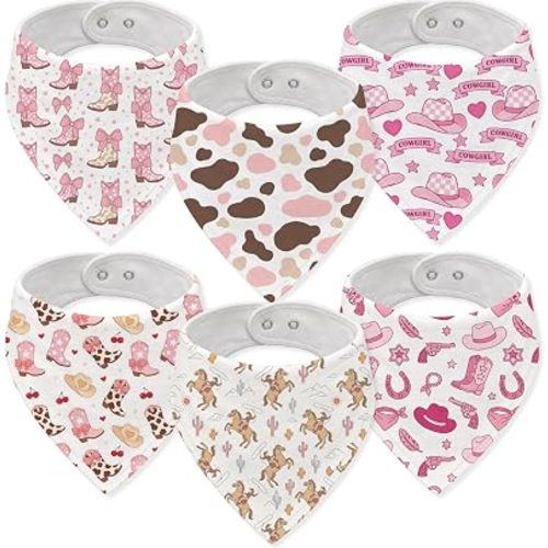 Western Baby Bandana Bib Cowgirl Muslin Baby Bibs Drool Burp Cloths Vintage Cowboy Cotton Teething Baby Bibs for Boys Soft Absorbent Baby Burp Cloths with Adjustable Snaps for Newborns Infants