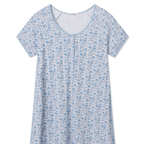 LAKE | Women | Pima Cotton Pajamas | Delft Blue Garden Floral Maternity Nightgown