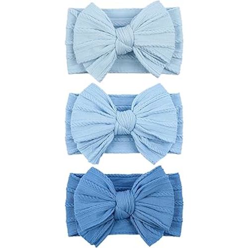 LemonSpace Handmade Baby Girls Headbands Soft Stretchy Nylon Hair Bands Hair Accessories with Bows for Newborn Baby Girls Infant Toddlers Kids(Blue color mix)