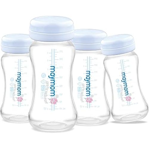 Maymom Wide-Mouth Milk Storage Collection Bottle with Travel Cap and Sealing Ring ; Replacement to Spectra S1 S2 Avent Natural Avent Classic Bottles, Motif Luna, Twist Bottles, Ameda MYA Bottle; 4pc