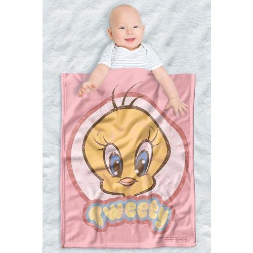 LOGOVISION Looney Tunes Lightweight Baby Blanket, 30"X40", Retro Tweety Unisex for Infants Girls & Boys
