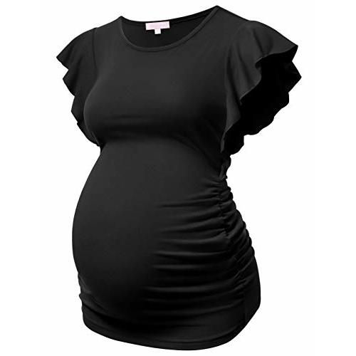 Bhome Maternity Tops Flying Shorts Sleeve Tshirt Side Ruched Pregnant Blouse Casual Pregnancy Tunic