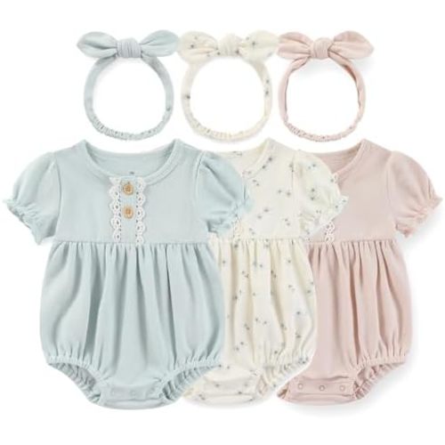 Ecojoy Newborn Baby Girl Bodysuit Suit Baby Clothes Long Sleeve/Short Sleeve 3 Outfit Bundle Mix Match
