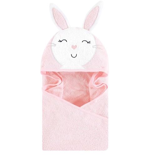 Hudson Baby Unisex Baby Cotton Animal Face Hooded Towel, Pink Bunny, One Size