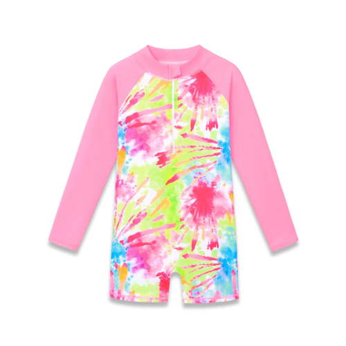 Serdomi Girls Long Sleeve Rash Guard One Piece Swimsuit with Zipper Front Tie-dye Bathing Suits for Toddler Size 8