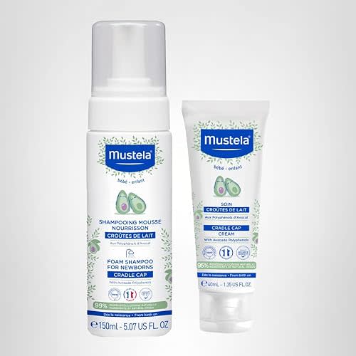 Mustela Cradle Cap Fragrance-Free Baby Shampoo & Cream for Baby & Newborn for Seborrheic Dermatitis - Helps to minimize Scalp Flakes - Clinically & Dermatologist Tested - 2 Items Set