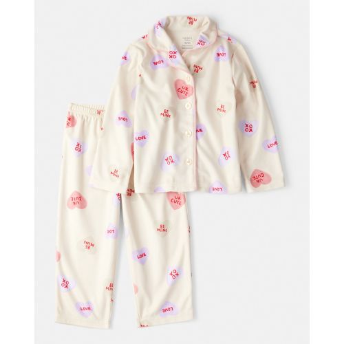 Toddler Girl Candy Hearts Fleece Loose Fit 2-Piece Pajamas - Ivory - Carter's | Carter's
