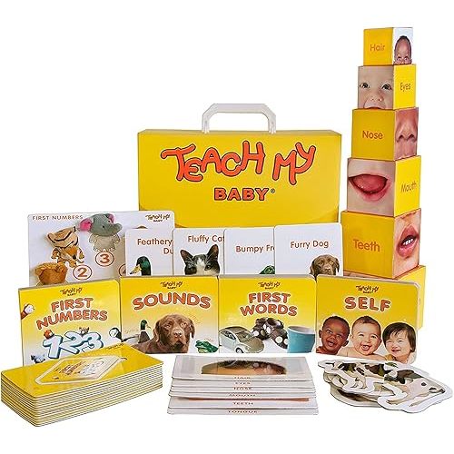 -Toys Baby Learning Kit: Screen Free Learning Toy , 6 Mos+ Finger Puppets, Board Books, Stacking Blocks To Teach Baby First Words, Numbers, Self and Sounds. Teaching Guides, Storage Case, Multi