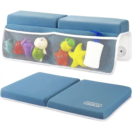 beiens Bath Kneeler and Elbow Rest Pad Set - 1.5'' Comfortable Thick Baby Bath Kneeler Pads, Quick Dry Soft Kneeling Pad for Baby Bath Time, Non-Slip Knee& Arm Support Bathtub Mat with Toys Organizer