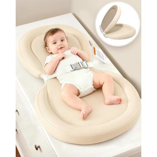 Baby Changing Pad with Waterproof & Wipe-Clean, Non-Slip Foldable PU Diaper Changing Pad, Adjustable Safety Belt, Changing Pad for Dresser, Changing Table,30"X19",Yellow