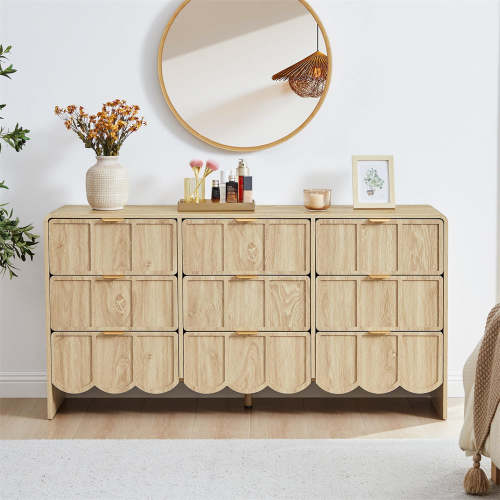 Modern Wood 3 Drawer Dresser Storage Cabinet with Wave Fluted Drawer