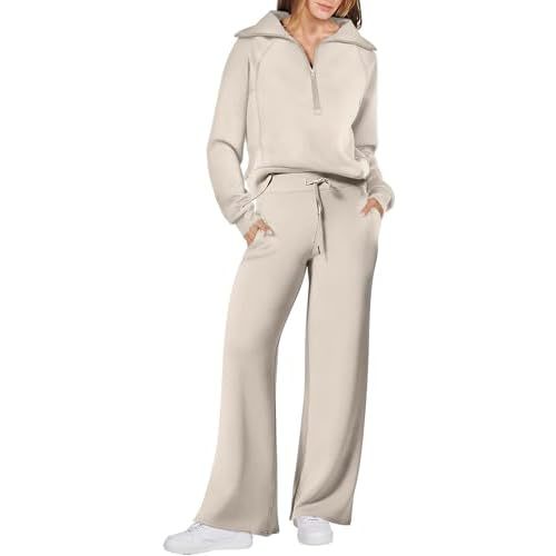 ANRABESS Women 2 Piece Outfits 2025 Fall Fashion Airport Wide Leg Pants Lounge Set Leisure Travel Vacation Clothes Sweatsuits