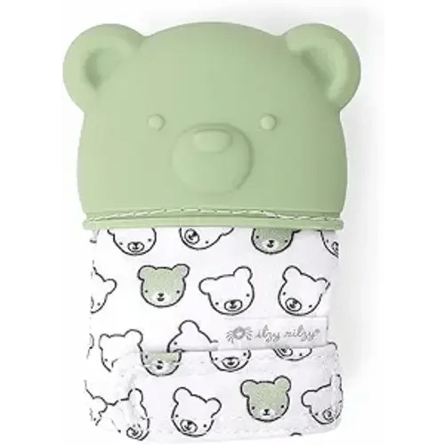 Itzy Ritzy Silicone Teething Mitt - Soothing Infant Teething Mitten with Adjustable Strap, Crinkle Sound & Textured Silicone to Soothe Sore & Swollen Gums - for Ages 3 Months & Up (Bear)