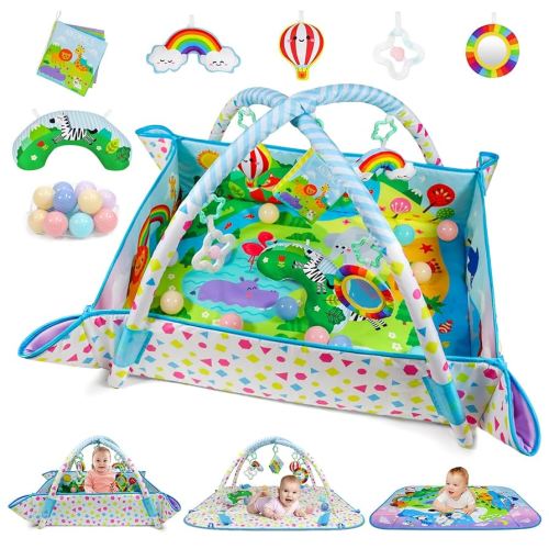 Dr.Rapeti Baby Play Gym Mat Animal Planet with Ball Pit Activity Gym Center Tummy Time Mat Thickened Mat Sensory Exploration Motor Skill Development for Newborn Infant Baby Toddler