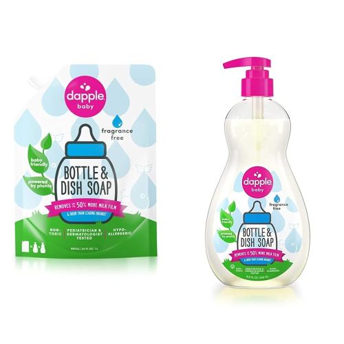 Dapple Baby Bottle & Dish Soap (Eco Refill 1L + Regular 500ml) | Plant Based Bottle Cleaner