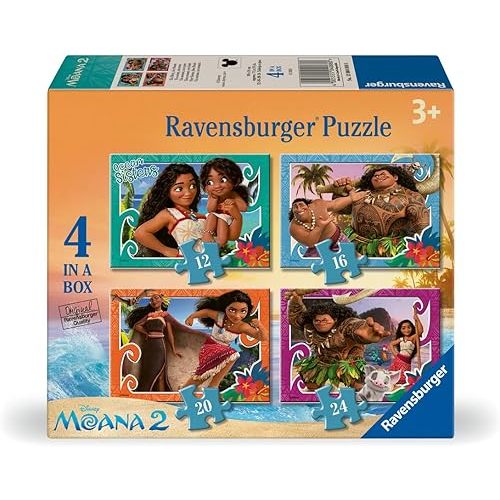Ravensburger Moana 2 Jigsaw Puzzle Pack for Kids | 4 Puzzles with Increasing Piece Counts (12, 16, 20, 24 Pieces) | Challenge Grows with Child | Ideal Screen-Free Activity